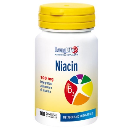 LongLife Niacin Integratore Metabolismo Energetico 100 Compresse