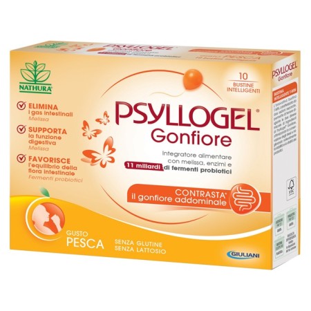 Psyllogel Gonfiore Integratore Funzione Intestinale Gusto Pesca 10 Bustine