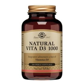 Solgar Natural Vita D3 Vitamina D 1000 Per Muscoli e Ossa 100 Perle Softgel