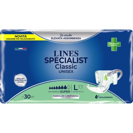 Lines Specialist Classic Pannoloni a Mutandina Misura Super L 30 Pezzi