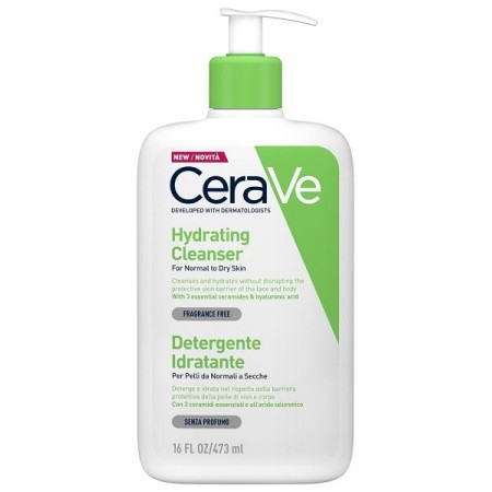 CeraVe Detergente Idratante Viso Pelle da Normale a Secca, con Acido Ialuronico e Ceramidi  473 ml