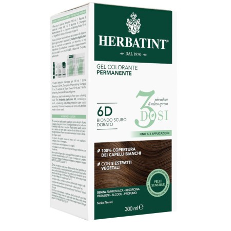 Herbatint Tintura Capelli Gel Permanente 3Dosi 6D Biondo Scuro Dorato 300 ml