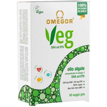 Omegor Veg Integratore Omega3 EPA DHA Funzione Cerebrale e Cardiaca 60 Capsule