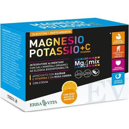 Erba Vita Magnesio e Potassio   Vitamina C Integratore Gusto Arancio 20 Bustine