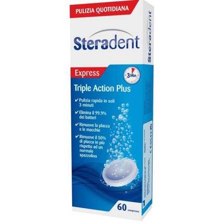 Steradent Tripla Azione Plus Pulizia Quotidiana Dentiera 60 Compresse