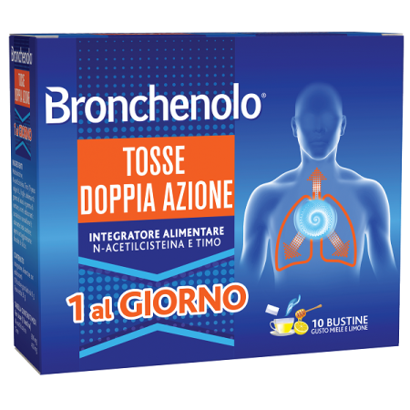 Bronchenolo Tosse Doppia Azione 1 al Giorno Integratore per la Tosse 10 Bustine
