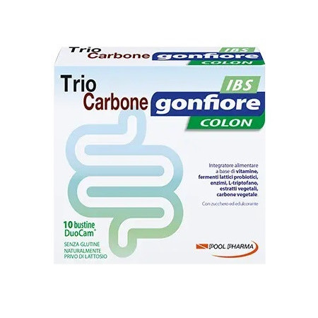 Trio Carbone Gonfiore Colon Ibs Integratore di Fermenti Lattici 10 Bustine